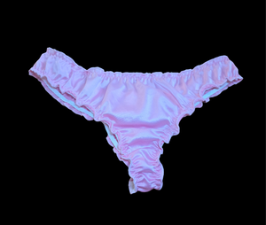 PINK SATIN RUFFLE THONG