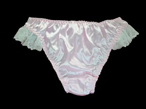 PINK & WHITE SATIN LACE TRIM PANTIES