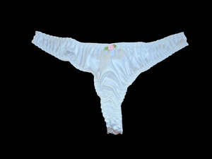 WHITE SATIN ROSE THONG