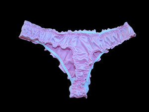 PINK SATIN RUFFLE THONG