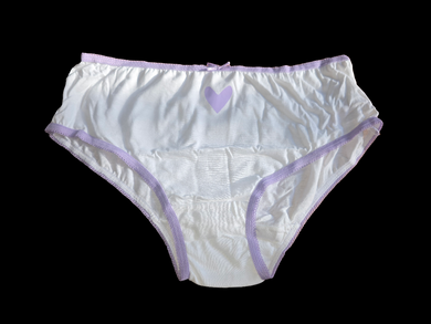 WHITE COTTON HEART FULL BACKS WITH PURPLE BOW