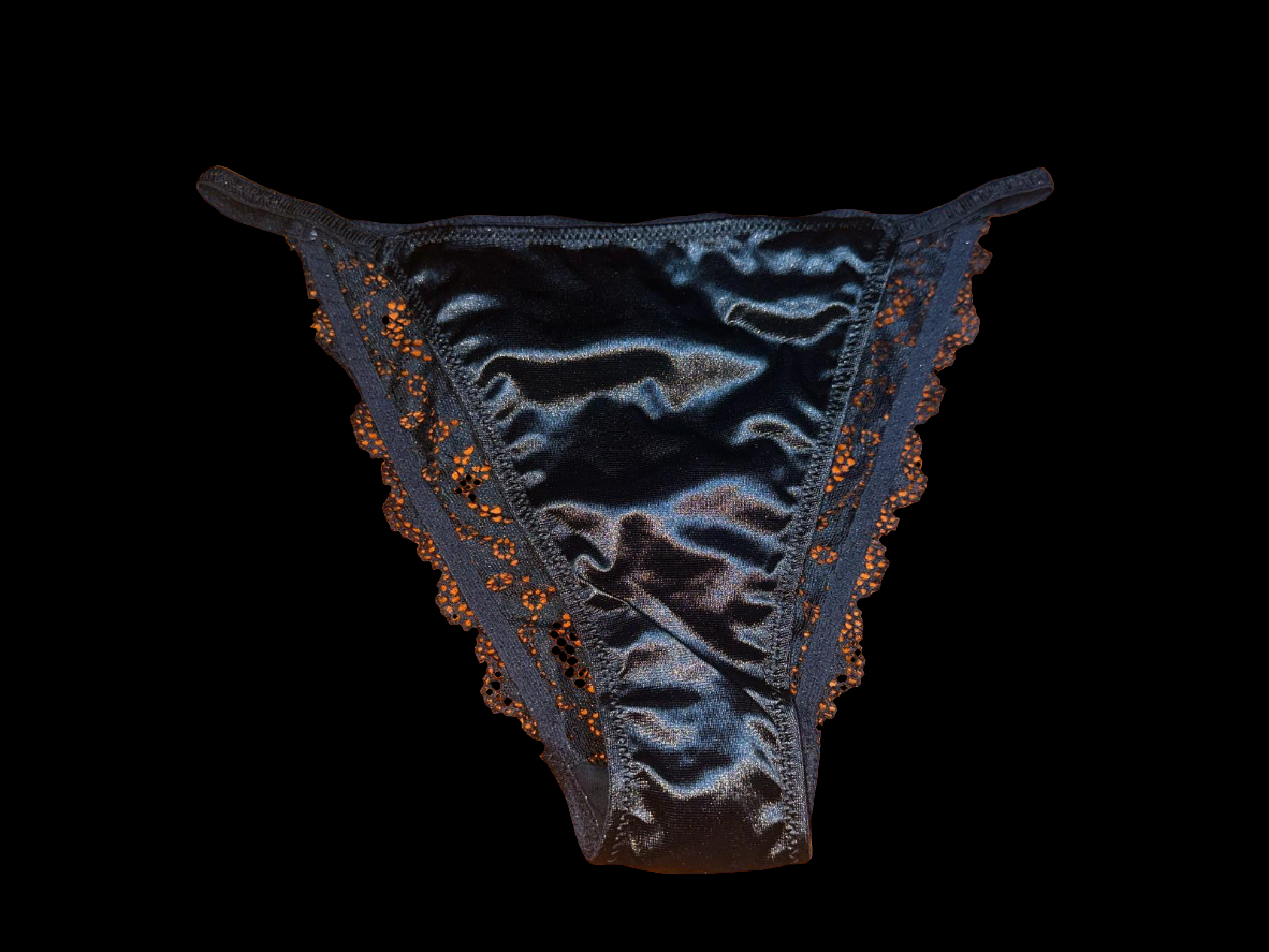 BLACK SATIN TANGA PANTIES