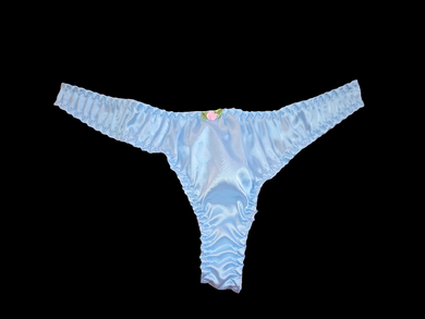 BLUE SATIN ROSE THONG