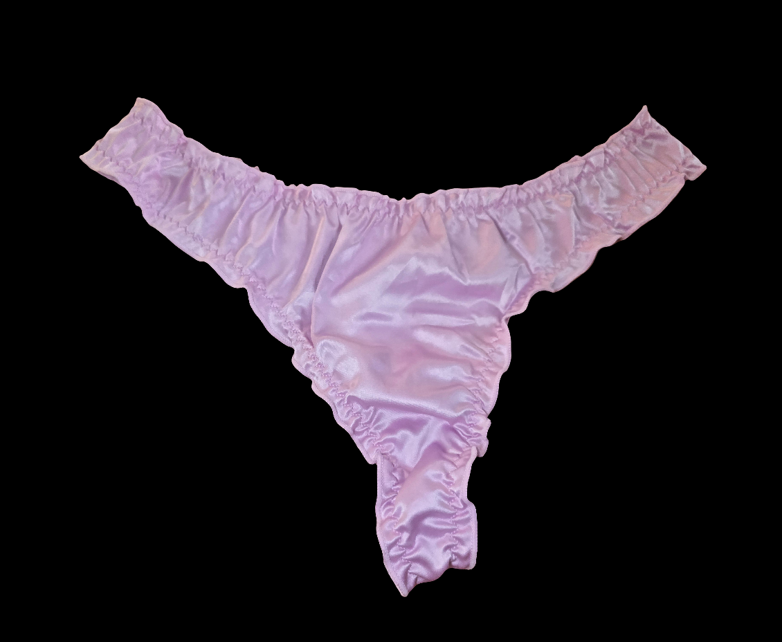 PURPLE SATIN RUFFLE THONG