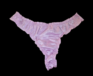 PURPLE SATIN RUFFLE THONG