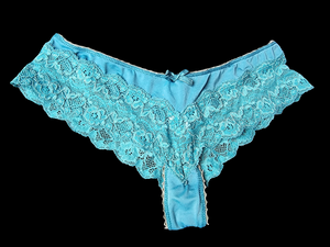 Blue used panties, pre-loved and available for discreet purchase with fast shipping.