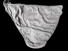 Load image into Gallery viewer, Grey used panties, pre-loved and available for discreet purchase with fast shipping.