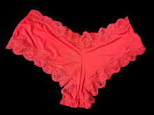 Load image into Gallery viewer, Red used panties, pre-loved and available for discreet purchase with fast shipping.