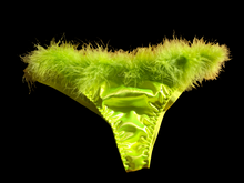 Load image into Gallery viewer, GREEN SATIN PANTIES &amp; MATCHING BRA WITH FEATHER TRIM