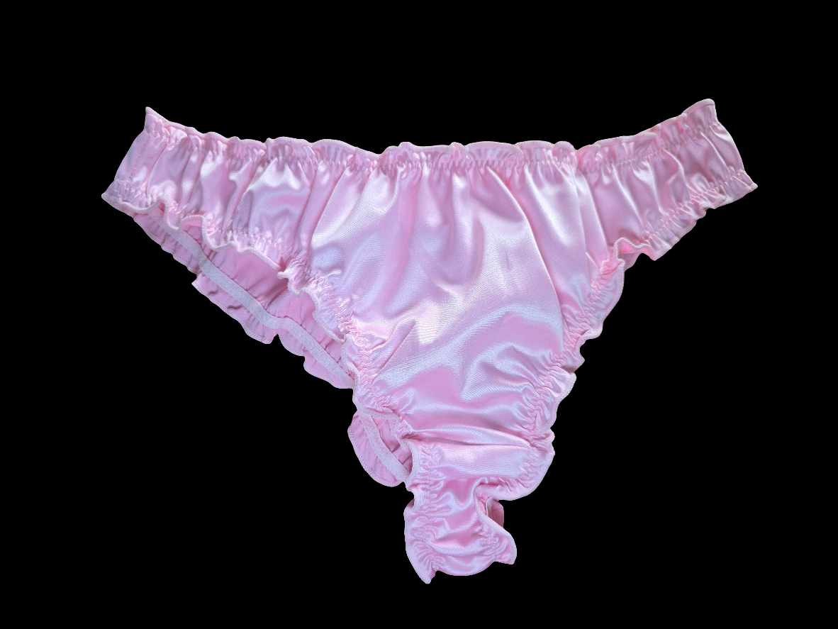 PINK RUFFLE SATIN PANTIES WITH BOW