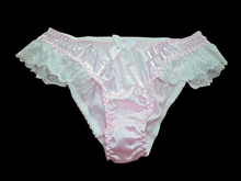 Load image into Gallery viewer, PINK &amp; WHITE SATIN LACE TRIM PANTIES