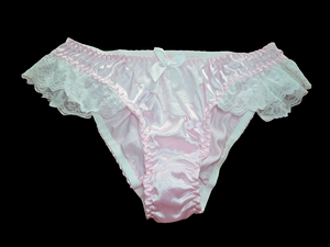 PINK & WHITE SATIN LACE TRIM PANTIES