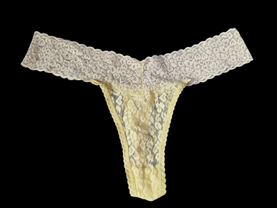 YELLOW COTTON LACE THONG