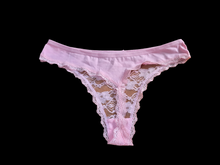 Load image into Gallery viewer, BABY PINK COTTON LACE THONG WITH BOW