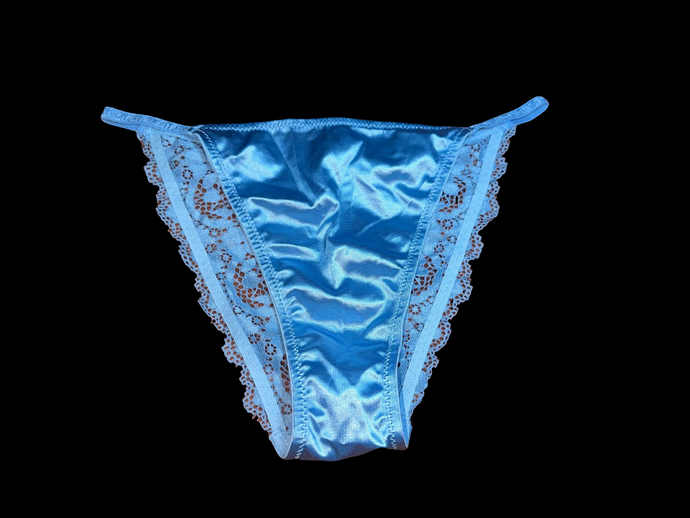 BLUE SATIN TANGA PANTIES