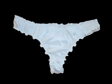 WHITE SATIN RUFFLE THONG