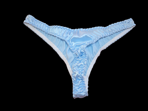 BLUE SATIN ROSE THONG