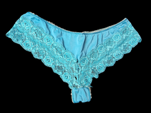 Load image into Gallery viewer, Blue used panties, pre-loved and available for discreet purchase with fast shipping.