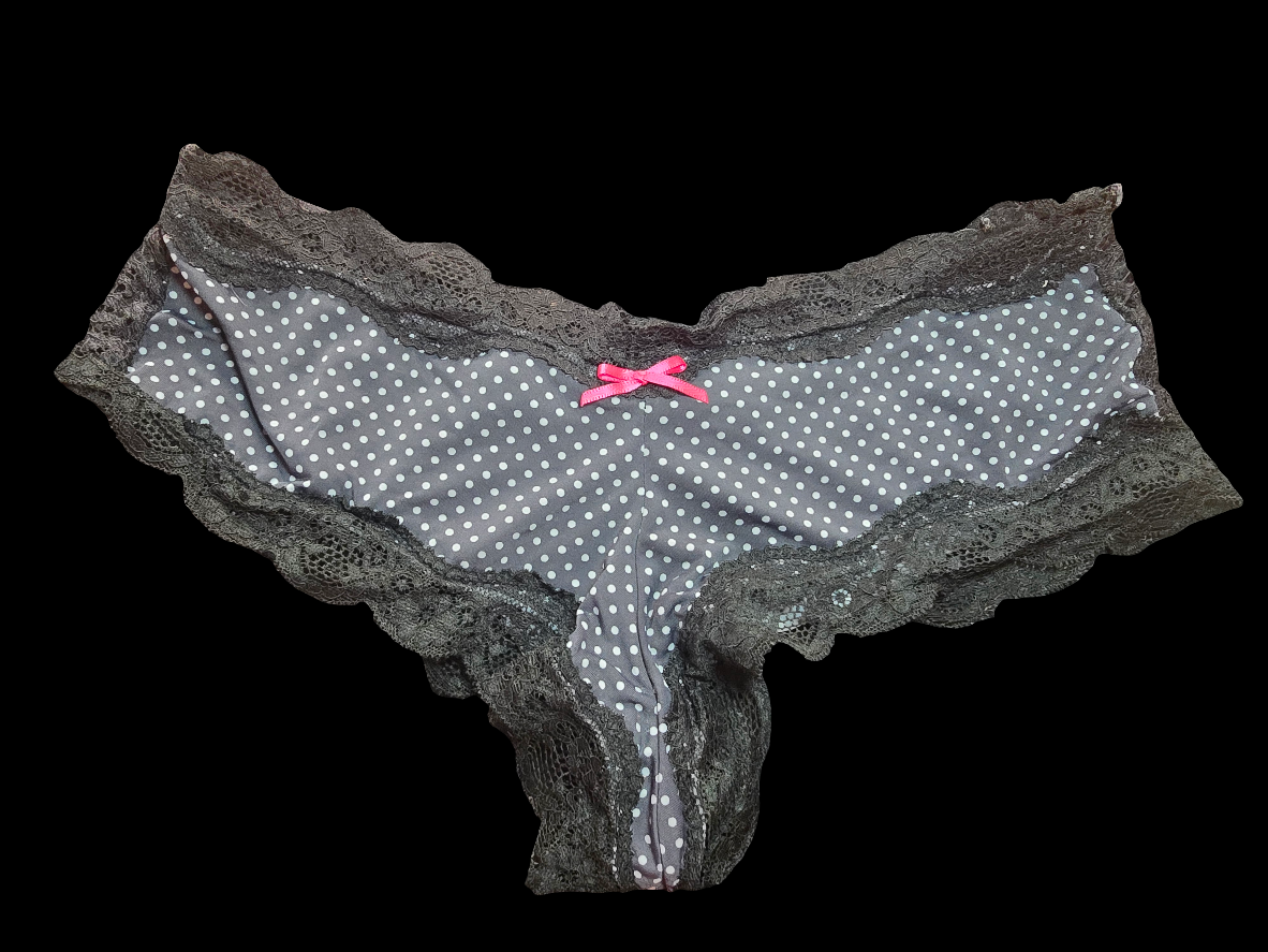 Black used panties, pre-loved and available for discreet purchase with fast shipping.