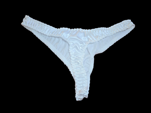 WHITE SATIN ROSE THONG