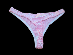 PINK SATIN ROSE THONG