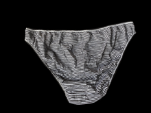 Load image into Gallery viewer, Black used panties, pre-loved and available for discreet purchase with fast shipping.